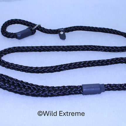 10mm braided Black Slip Lead with leather stopper made by Wild Extreme, Cumbria UK