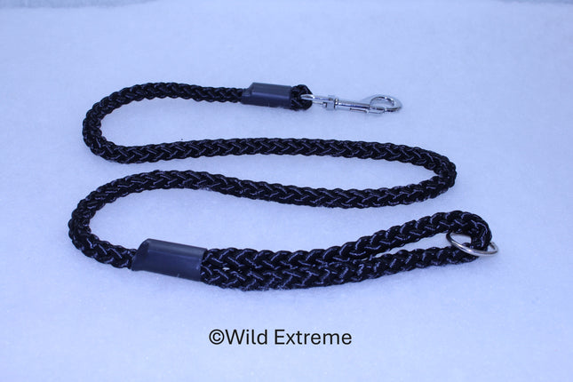 10mm Extra Long Black Braided Trigger Dog Lead  made by Wild Extreme, Cumbria UK