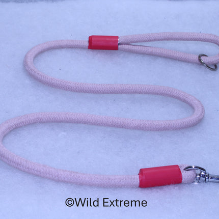 Pale Pink Dog Lead with trigger hook at standard length on a white background