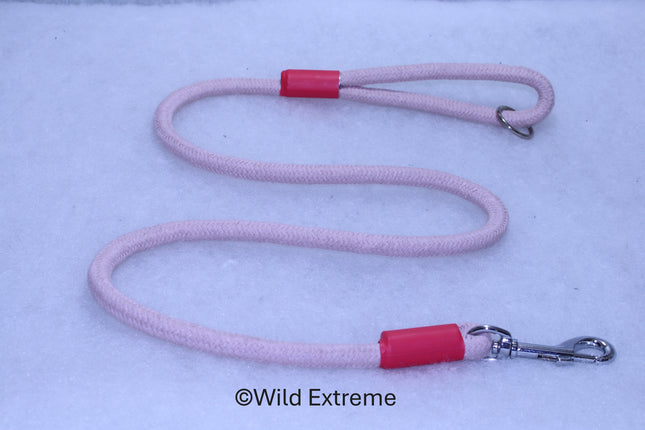 Pale Pink Dog Lead with trigger hook at standard length on a white background