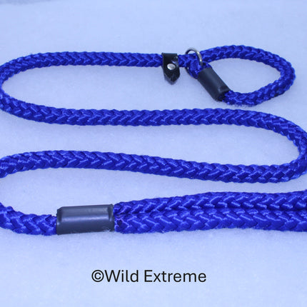 10mm braided Blue Slip Lead with leather stopper made by Wild Extreme, Cumbria UK