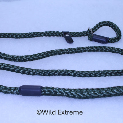 10mm braided Olive Green Slip Lead with leather stopper made by Wild Extreme, Cumbria UK