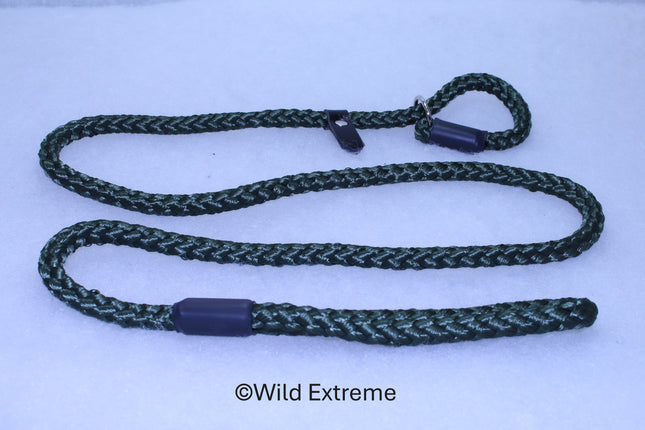 10mm braided Olive Green Slip Lead with leather stopper made by Wild Extreme, Cumbria UK