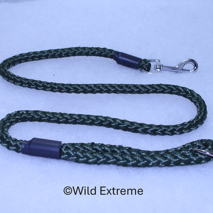 10mm Extra Long Olive Green Braided Trigger Dog Lead  made by Wild Extreme, Cumbria UK