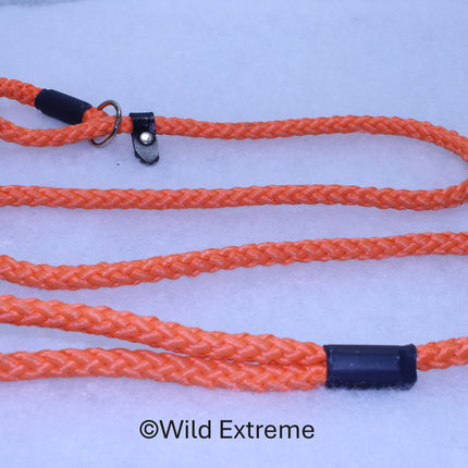10mm braided Orange Slip Lead with leather stopper made by Wild Extreme, Cumbria UK
