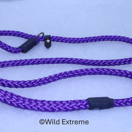 10mm braided Purple Slip Lead with leather stopper made by Wild Extreme, Cumbria UK
