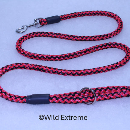10mm Extra Long Red and Black Braided Trigger Dog Lead  made by Wild Extreme, Cumbria UK