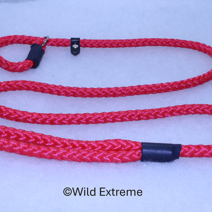 10mm  braided Red Slip Lead with leather stopper made by Wild Extreme, Cumbria UK