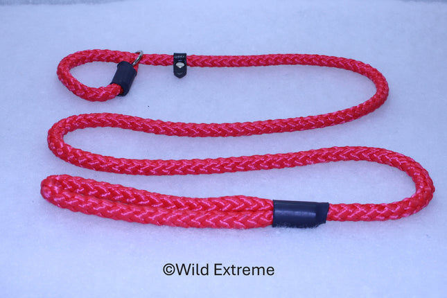 10mm  braided Red Slip Lead with leather stopper made by Wild Extreme, Cumbria UK