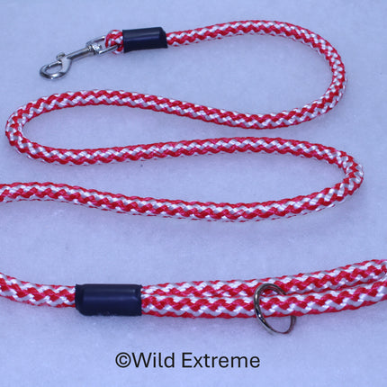 10mm Extra Long Red and White Braided Trigger Dog Lead  made by Wild Extreme, Cumbria UK