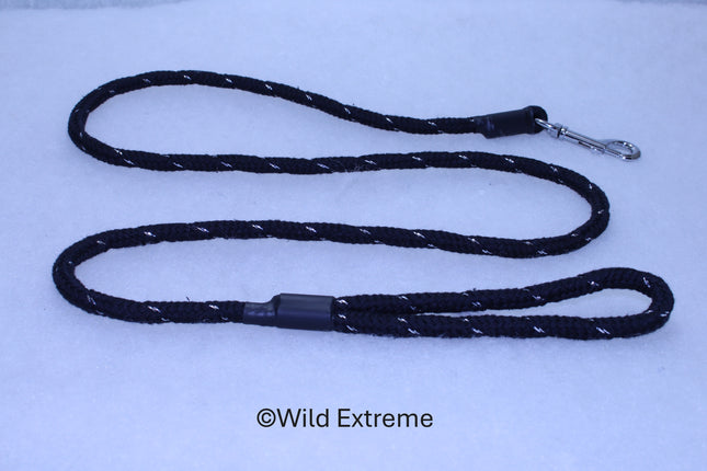 8mm Black Reflective Braided Trigger Dog Lead  made by Wild Extreme, Cumbria UK