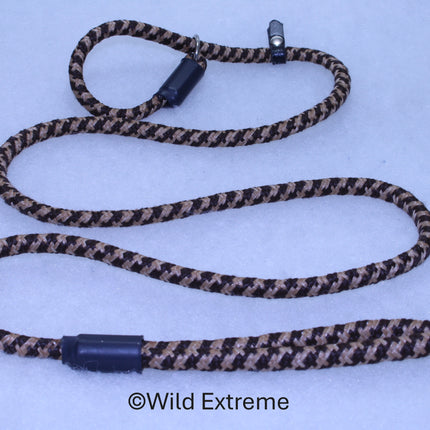 8mm Rope slip lead in brown and beige with leather stopper