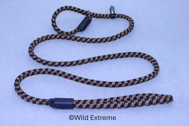 8mm Rope slip lead in brown and beige with leather stopper