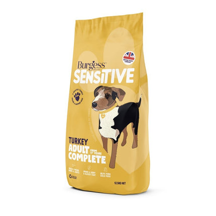 Burgess Sensitive Turkey Adult Complete dog food package on a white background