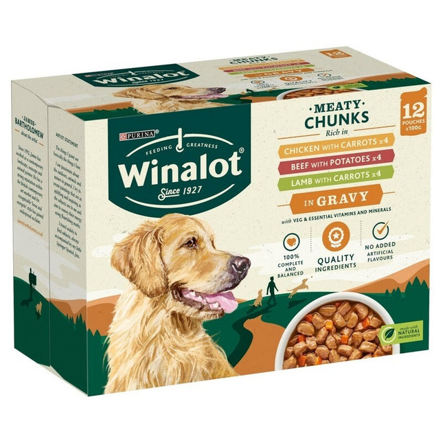 Winalot dog food packaging with a golden retriever on a white background