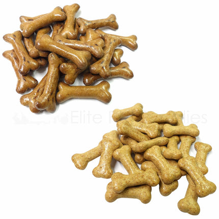 Dog bone-shaped treats on a white background